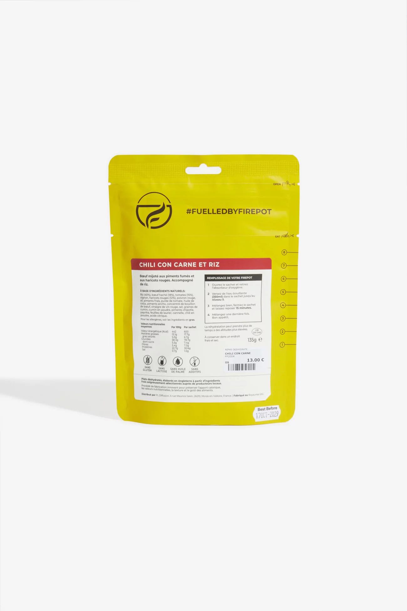 Dehydrated Meals Chilli con Carne and Rice, FIREPOT
