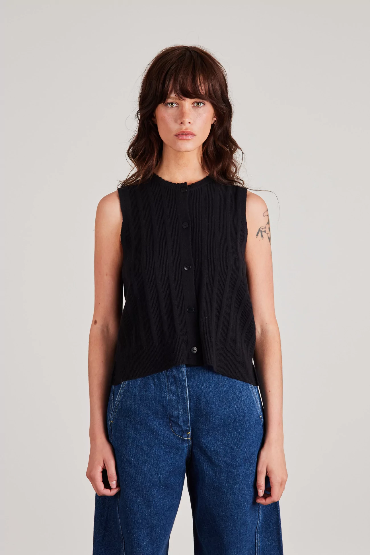 Cropped Ribbed Merino Wool Waistcoat, CORDERA