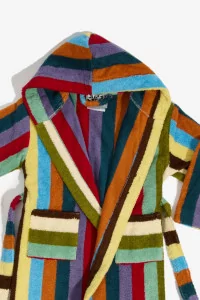 Kids Cotton Terry Bathrobe Eucalyptus Stripe - Eucalyptus | Centre Commercial