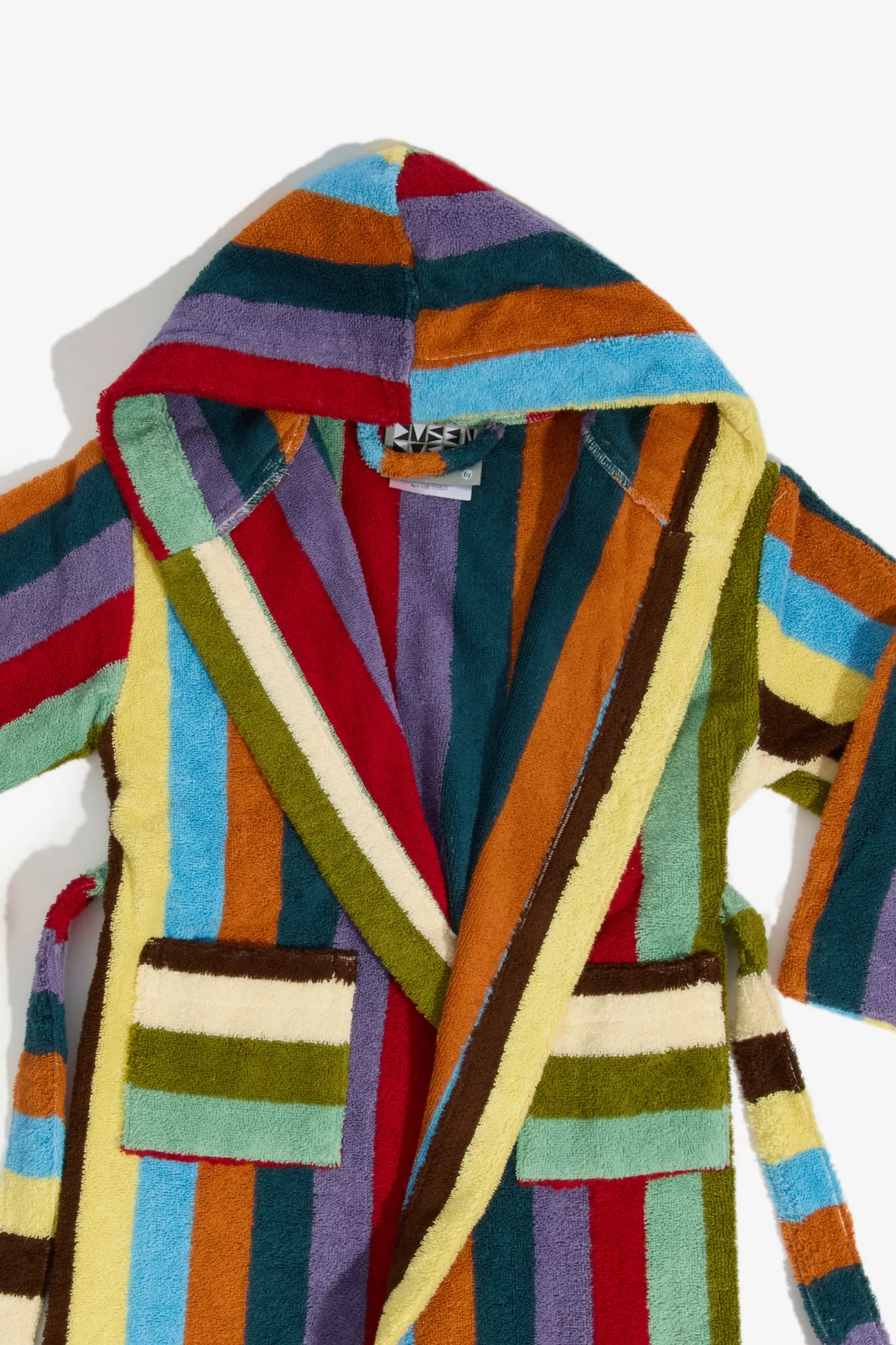 Kids Cotton Terry Bathrobe Eucalyptus Stripe - Eucalyptus | Centre Commercial