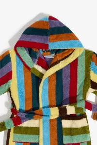 Kids Cotton Terry Bathrobe Eucalyptus Stripe - Eucalyptus | Centre Commercial