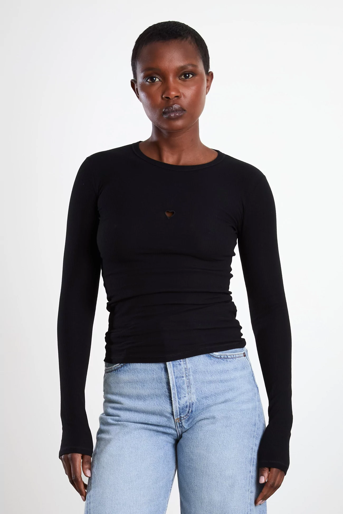 Heart Long Sleeve T-shirt Organic Cotton - Black | Centre Commercial