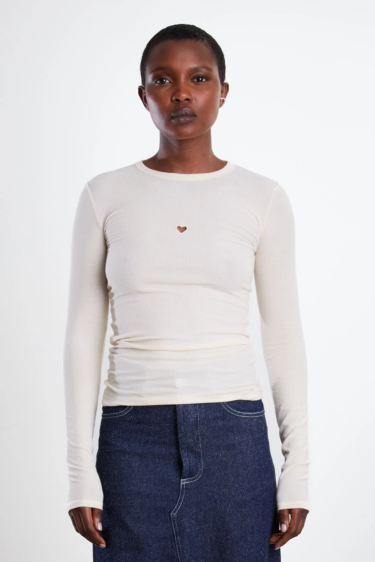 Heart Long Sleeve Organic Cotton Tee - Undyed | Centre Commercial