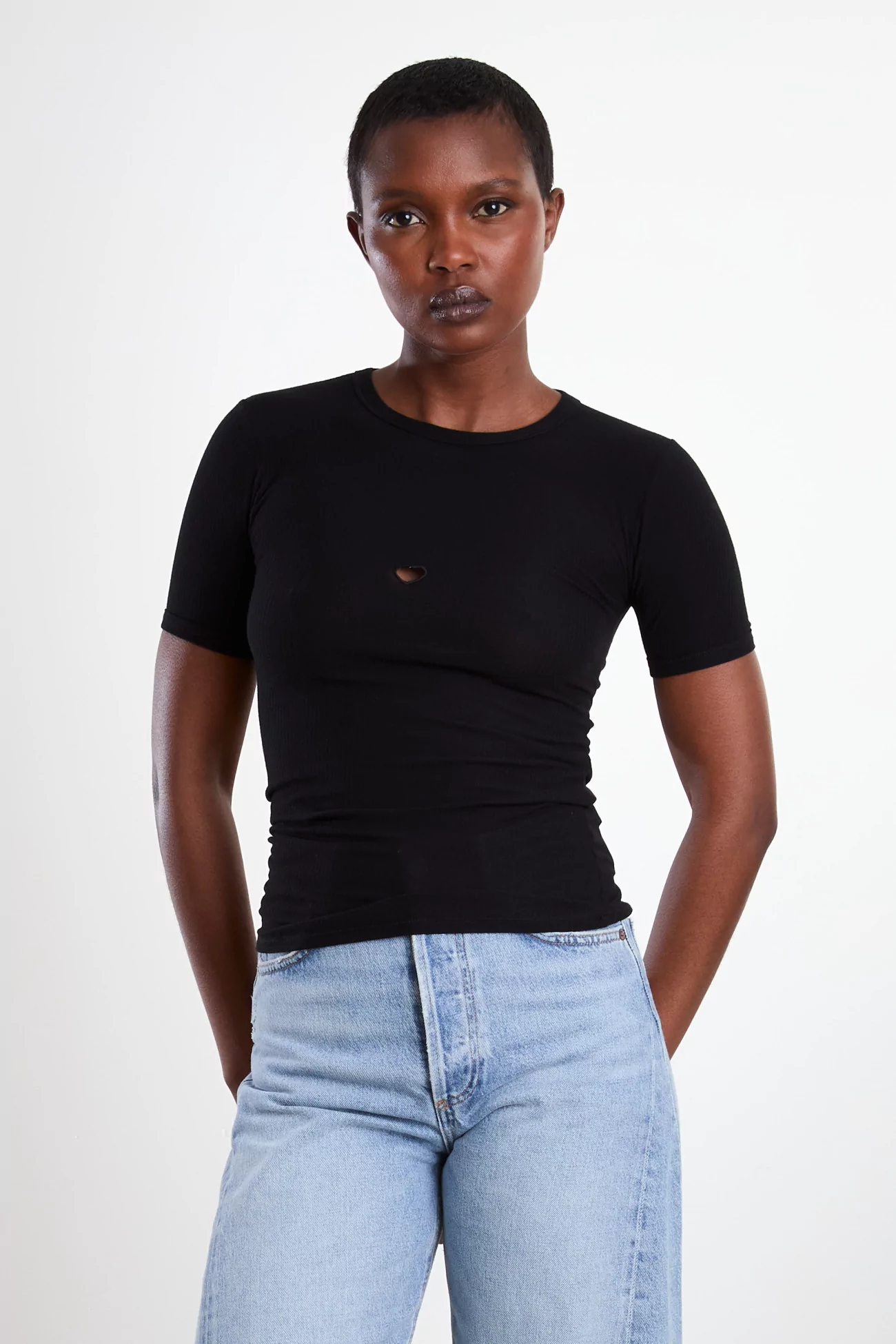 Women's Organic Cotton Heart Tee Shirt - Black | Centre Commercial
