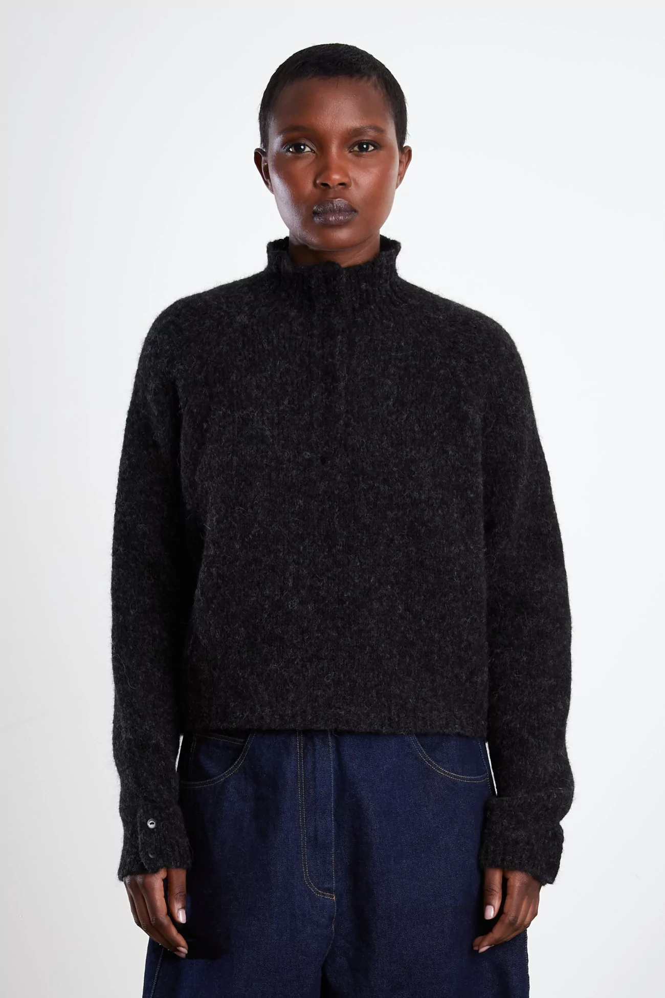 Baby Alpaca Polo Sweater Women - Anthracite | Centre Commercial