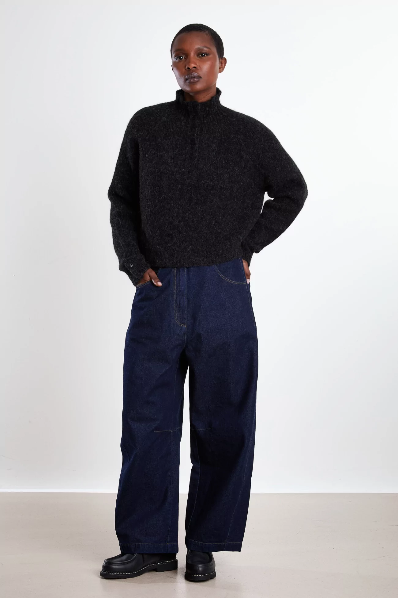 Baby Alpaca Polo Sweater Women - Anthracite | Centre Commercial