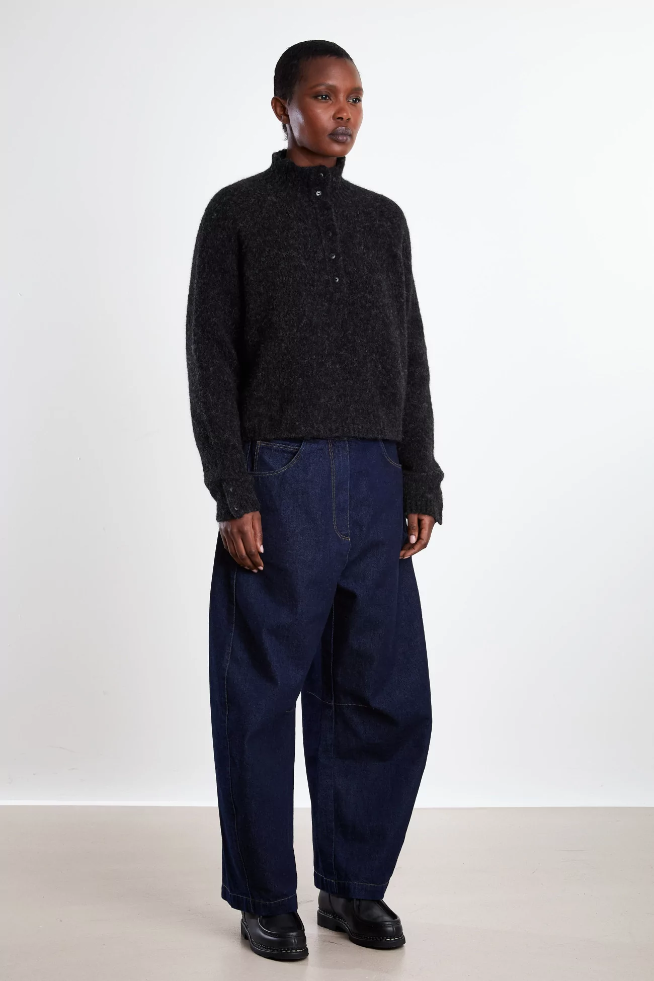 Baby Alpaca Polo Sweater Women - Anthracite | Centre Commercial