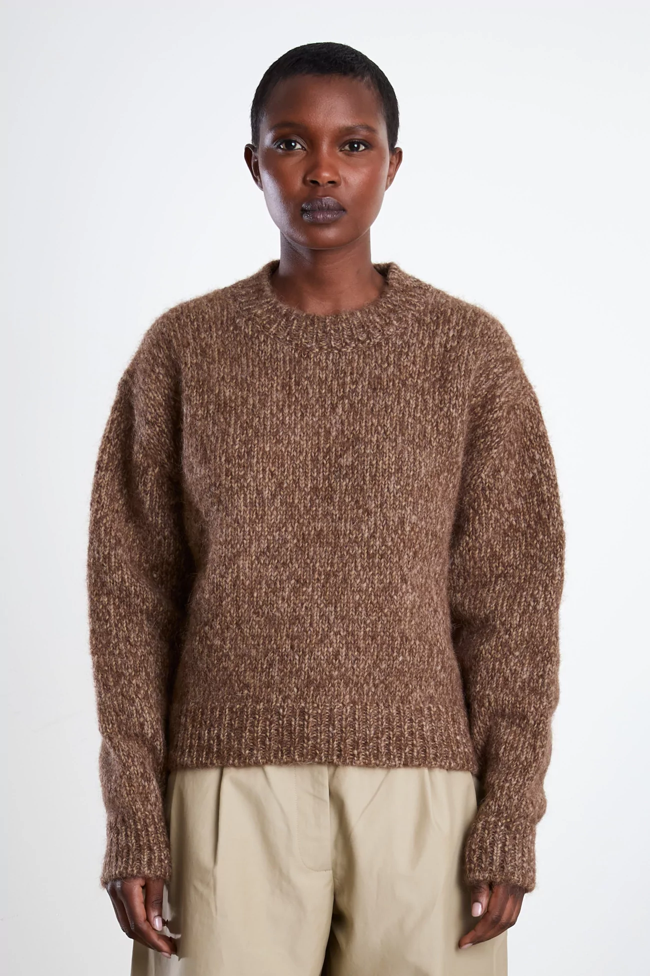 Chunky Alpaca Sweater Women - Brown Melange | Centre Commercial