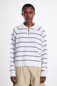 Merino Wool Striped Polo - White | Centre Commercial