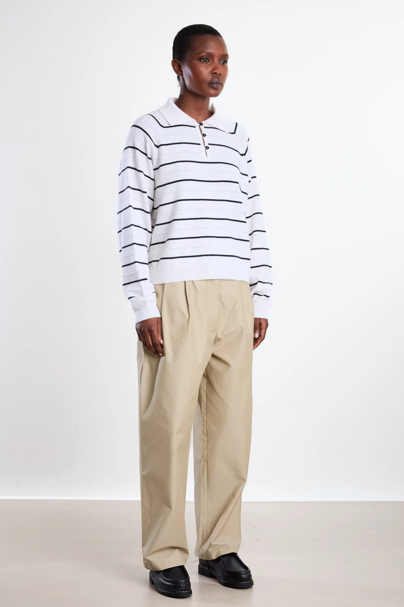 Merino Wool Striped Polo - White | Centre Commercial