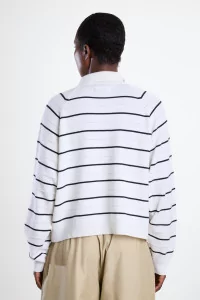 Merino Wool Striped Polo - White | Centre Commercial