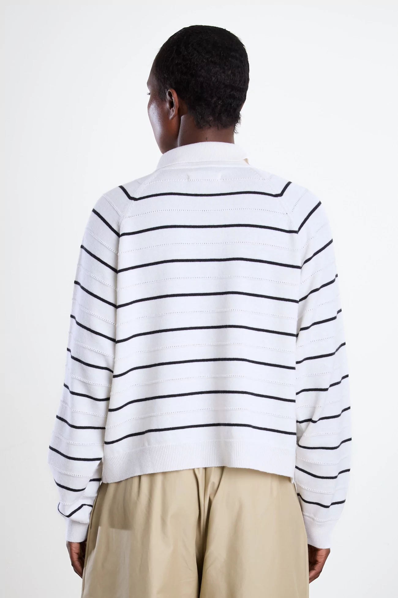 Merino Wool Striped Polo - White | Centre Commercial