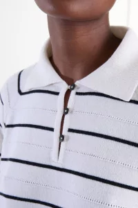 Merino Wool Striped Polo - White | Centre Commercial