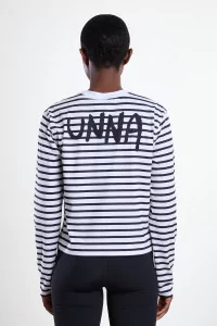 UNNA Striped Long Sleeve Running Tee – White And Navy | Centre Commercial