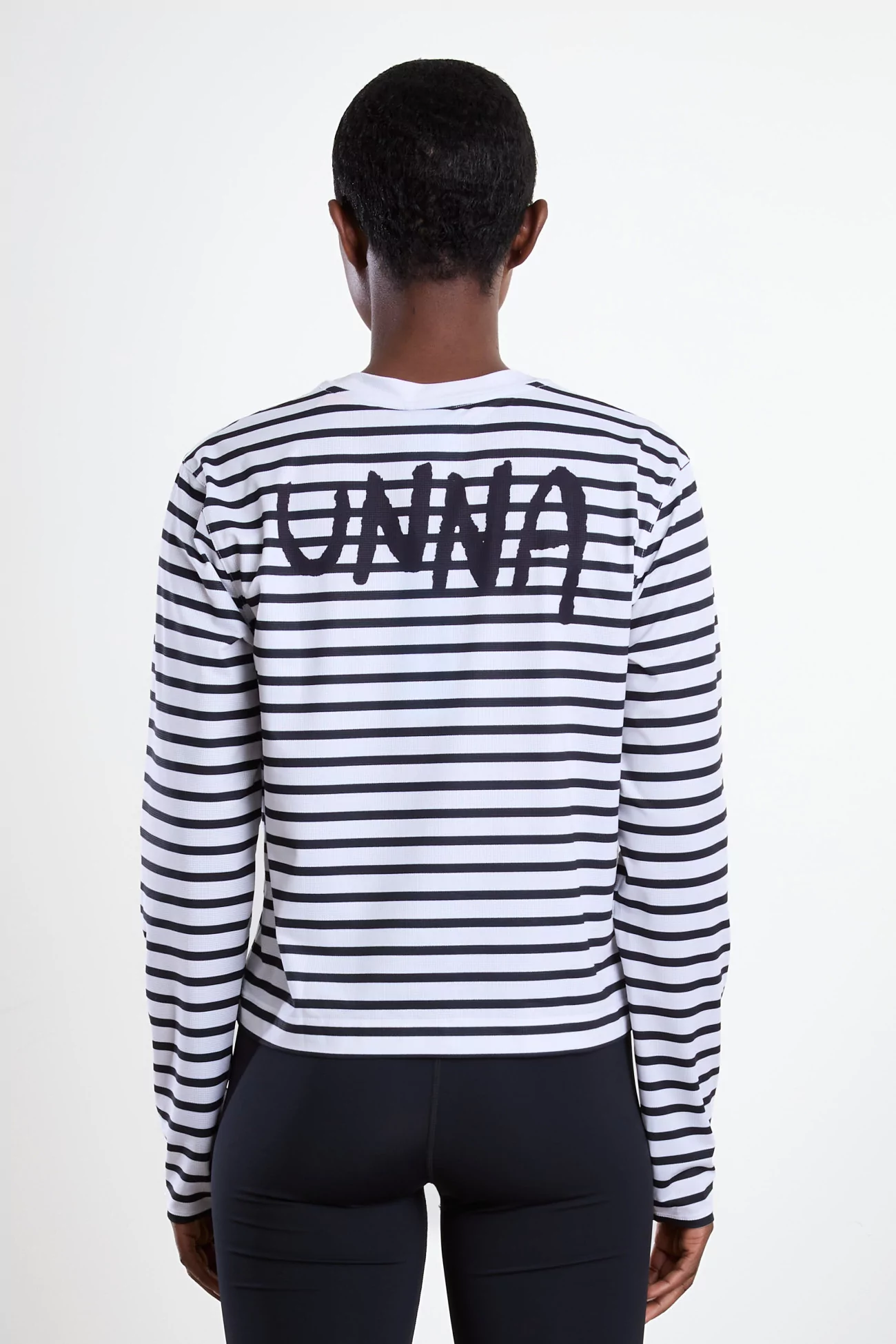 UNNA Striped Long Sleeve Running Tee – White And Navy | Centre Commercial