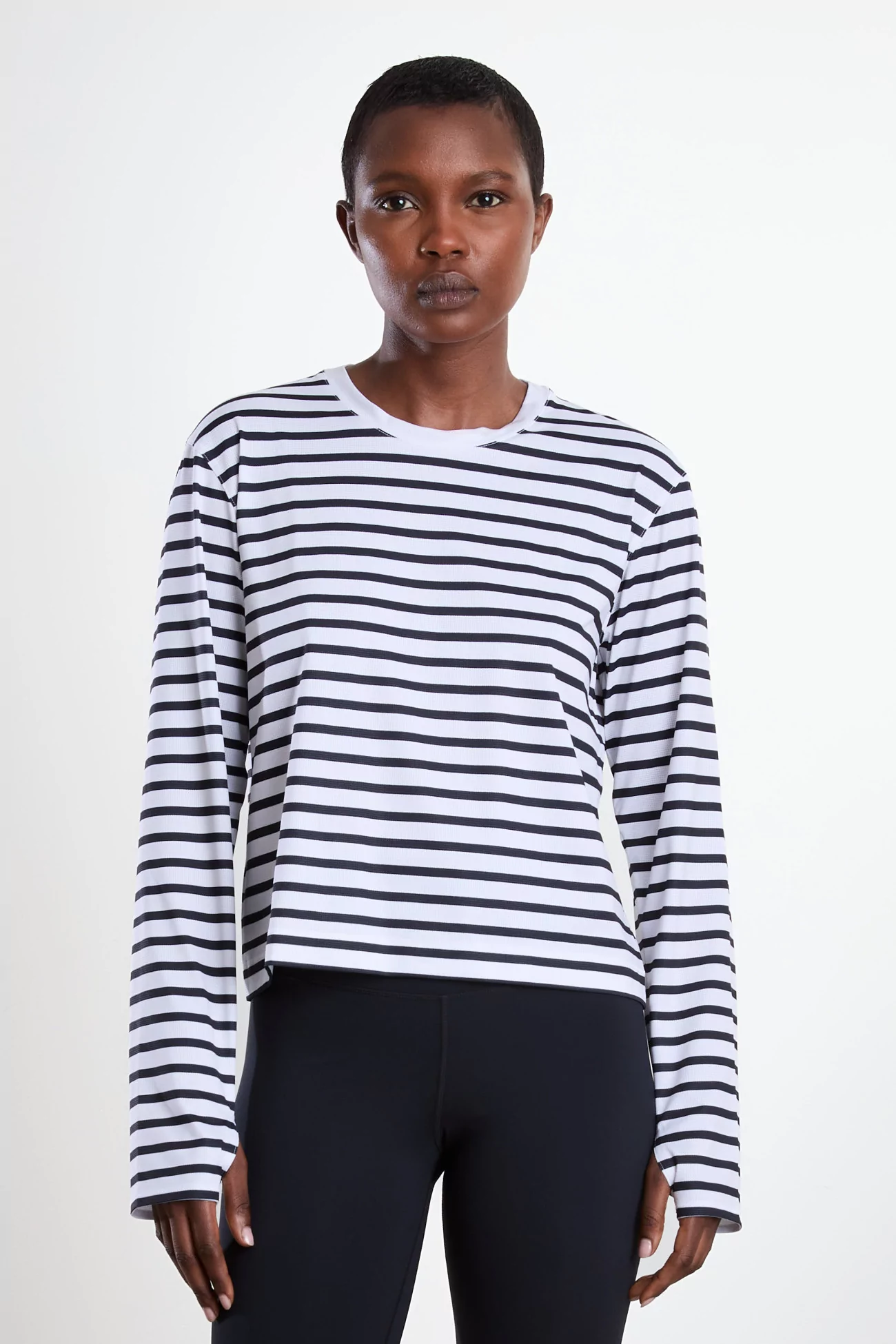 UNNA Striped Long Sleeve Running Tee – White And Navy | Centre Commercial