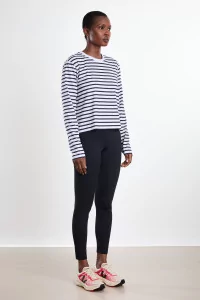 UNNA Striped Long Sleeve Running Tee – White And Navy | Centre Commercial