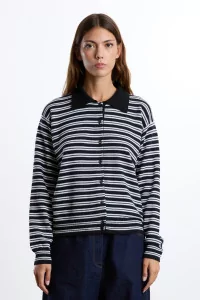 Merino Wool Striped Polo Cardigan CORDERA – Black & White | Centre Commercial
