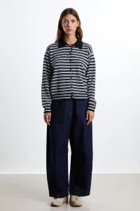 Merino Wool Striped Polo Cardigan CORDERA – Black & White | Centre Commercial