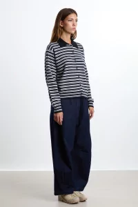 Merino Wool Striped Polo Cardigan CORDERA – Black & White | Centre Commercial