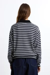 Merino Wool Striped Polo Cardigan CORDERA – Black & White | Centre Commercial