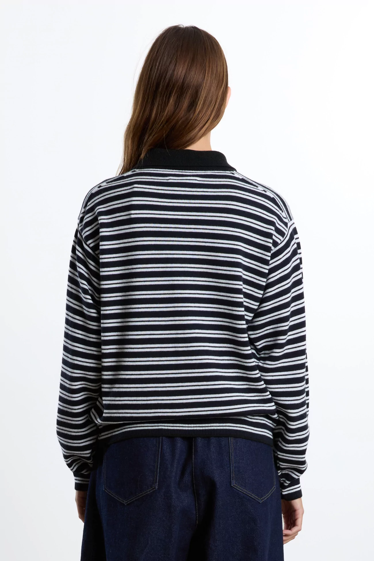 Merino Wool Striped Polo Cardigan CORDERA – Black & White | Centre Commercial