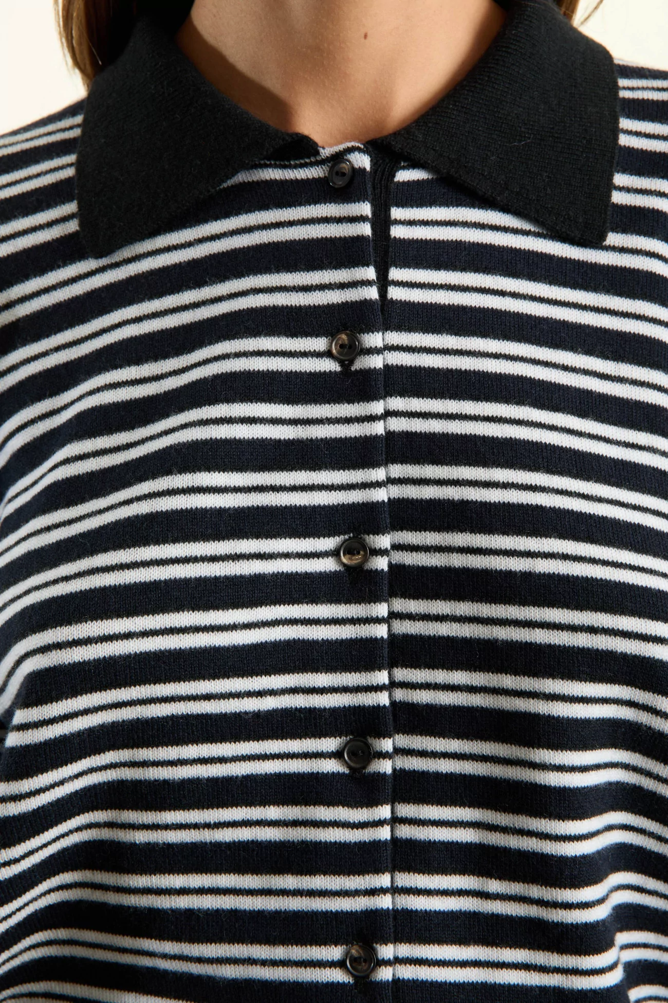 Merino Wool Striped Polo Cardigan CORDERA – Black & White | Centre Commercial