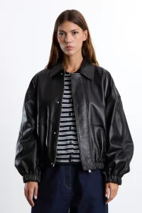 Nappa Lambskin Leather Bomber Jacket CORDERA – Black | Centre Commercial