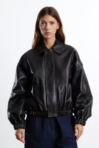 Nappa Lambskin Leather Bomber Jacket CORDERA – Black | Centre Commercial