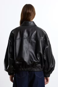 Nappa Lambskin Leather Bomber Jacket CORDERA – Black | Centre Commercial