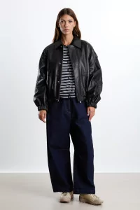 Nappa Lambskin Leather Bomber Jacket CORDERA – Black | Centre Commercial