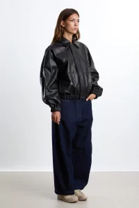 Nappa Lambskin Leather Bomber Jacket CORDERA – Black | Centre Commercial