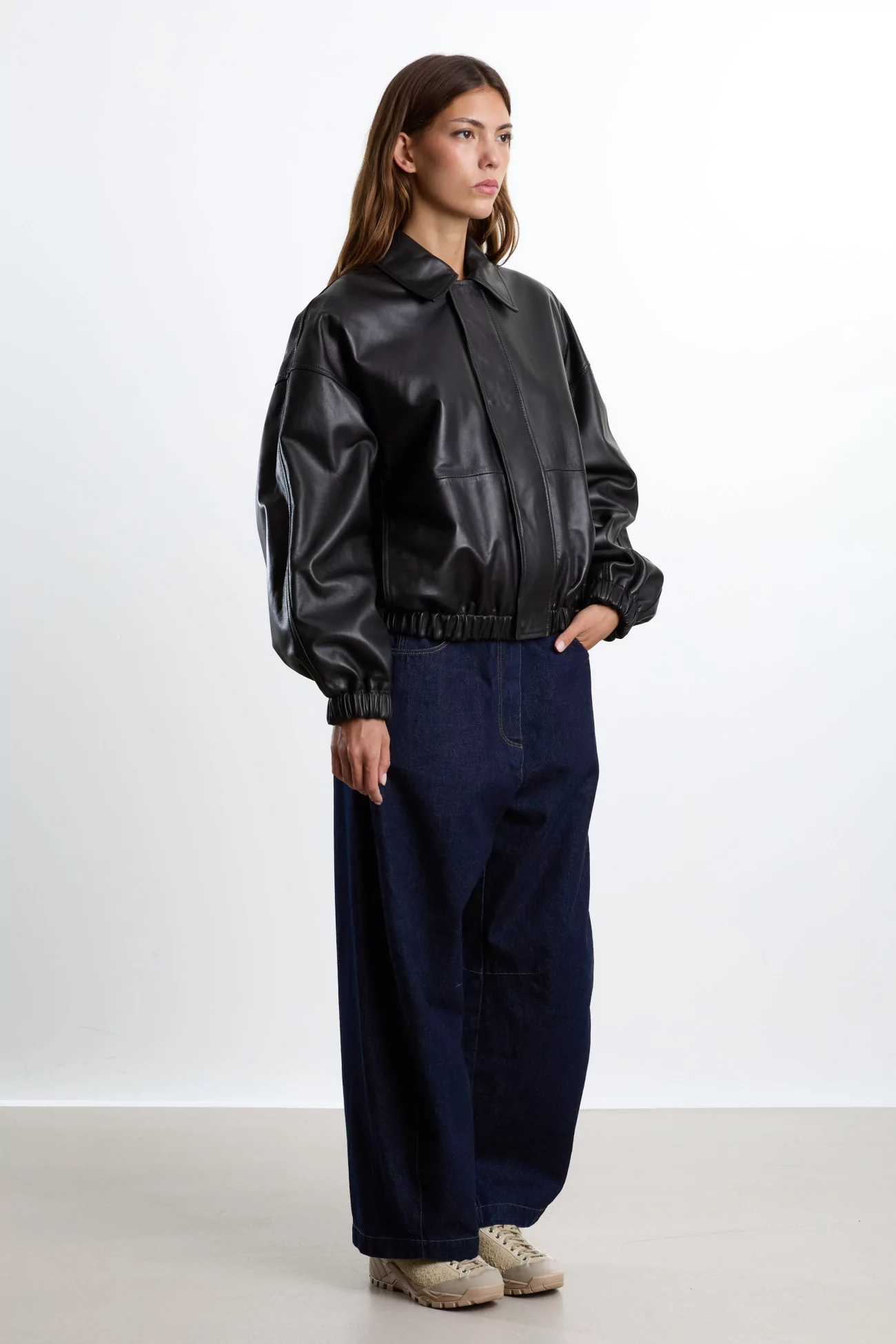 Nappa Lambskin Leather Bomber Jacket CORDERA – Black | Centre Commercial