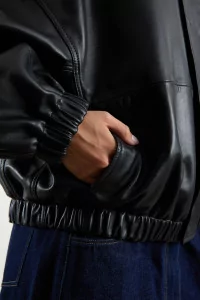 Nappa Lambskin Leather Bomber Jacket CORDERA – Black | Centre Commercial