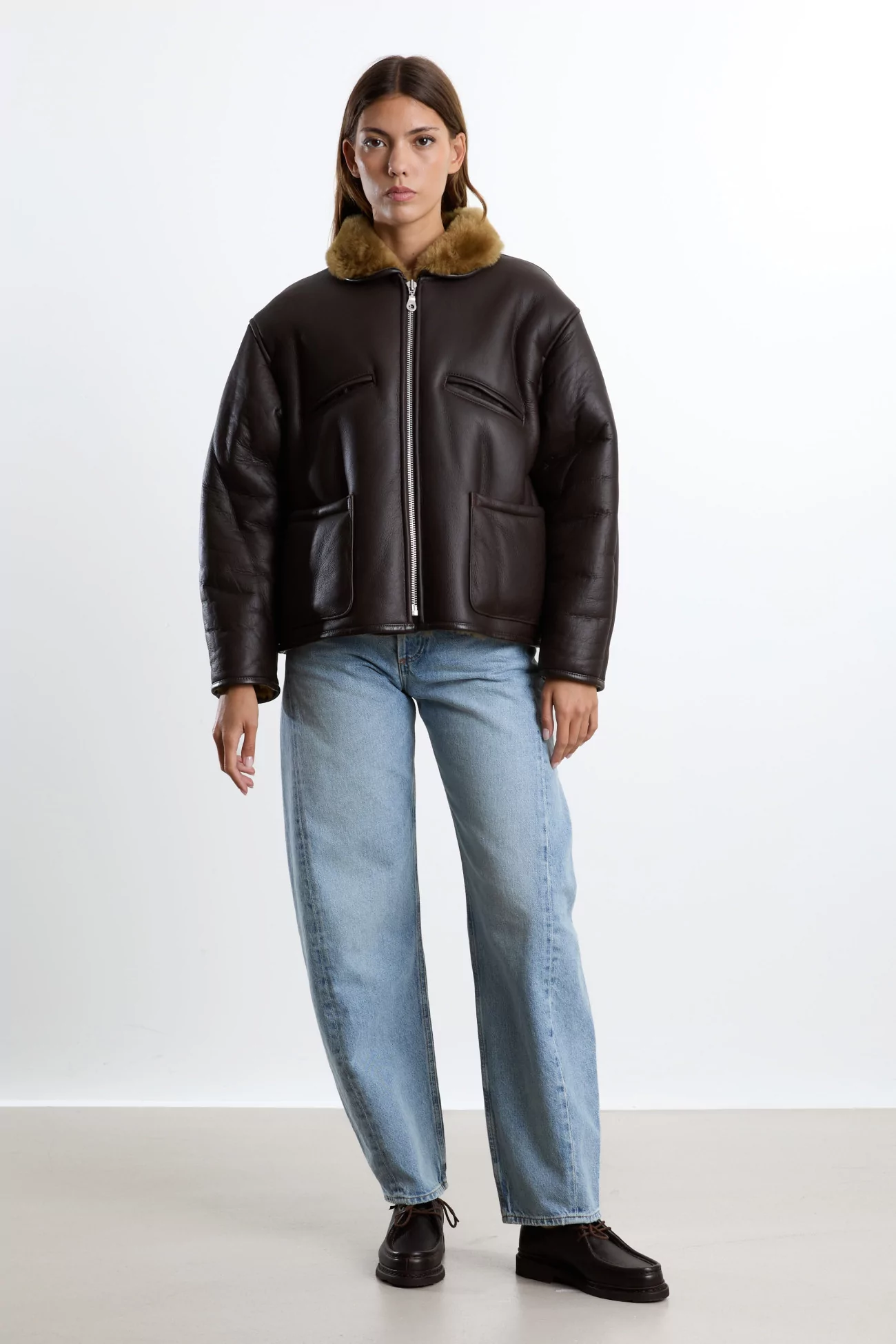 Veste Aviateur Cuir Femme Leather Back Flying Jacket – Ginger/Brown | Centre Commercial