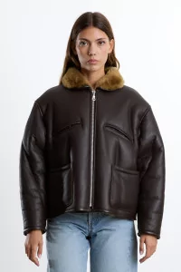 Veste Aviateur Cuir Femme Leather Back Flying Jacket – Ginger/Brown | Centre Commercial