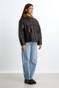 Veste Aviateur Cuir Femme Leather Back Flying Jacket – Ginger/Brown | Centre Commercial