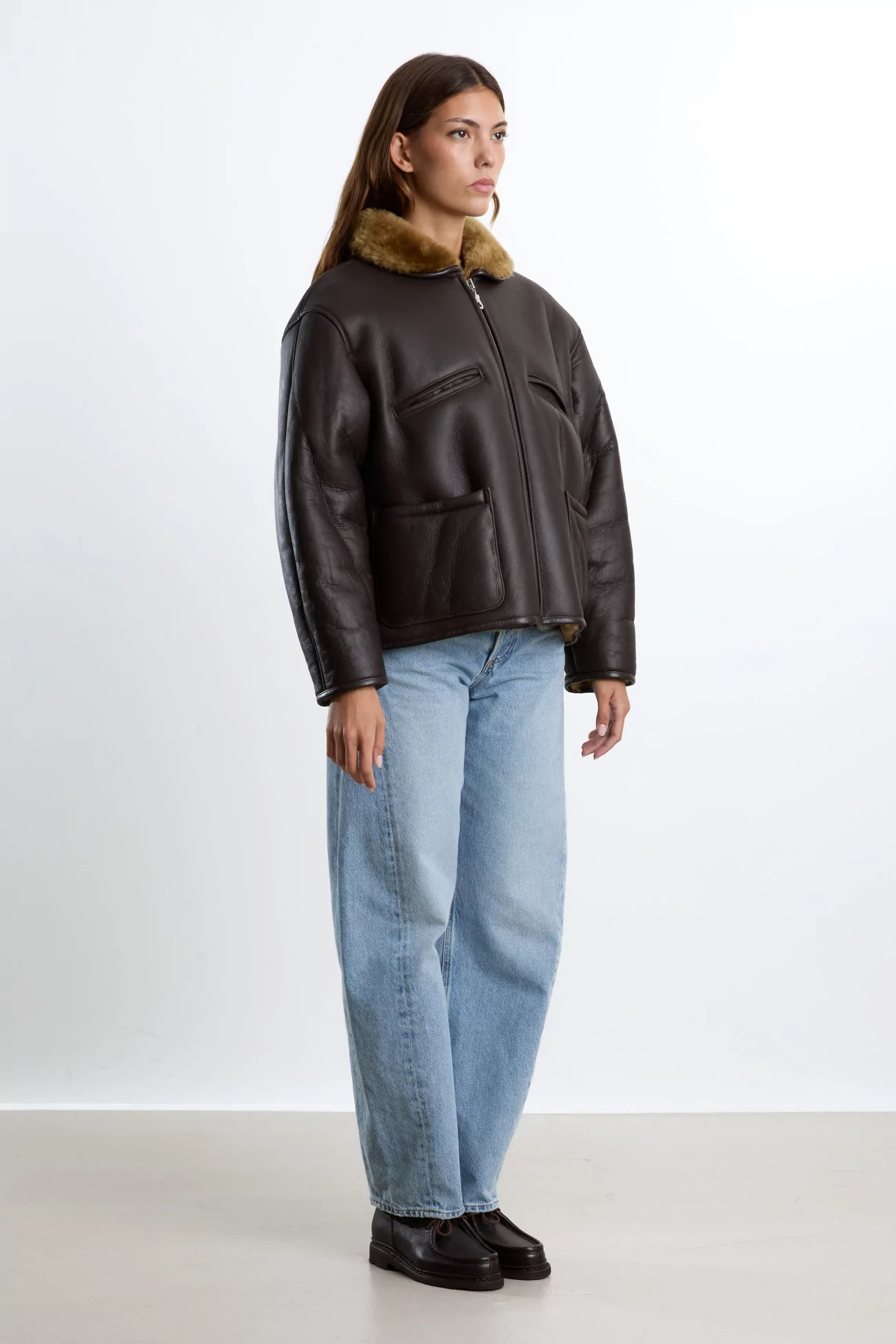 Veste Aviateur Cuir Femme Leather Back Flying Jacket – Ginger/Brown | Centre Commercial