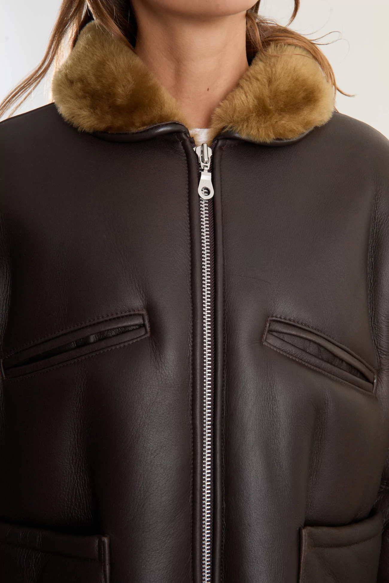 Veste Aviateur Cuir Femme Leather Back Flying Jacket – Ginger/Brown | Centre Commercial