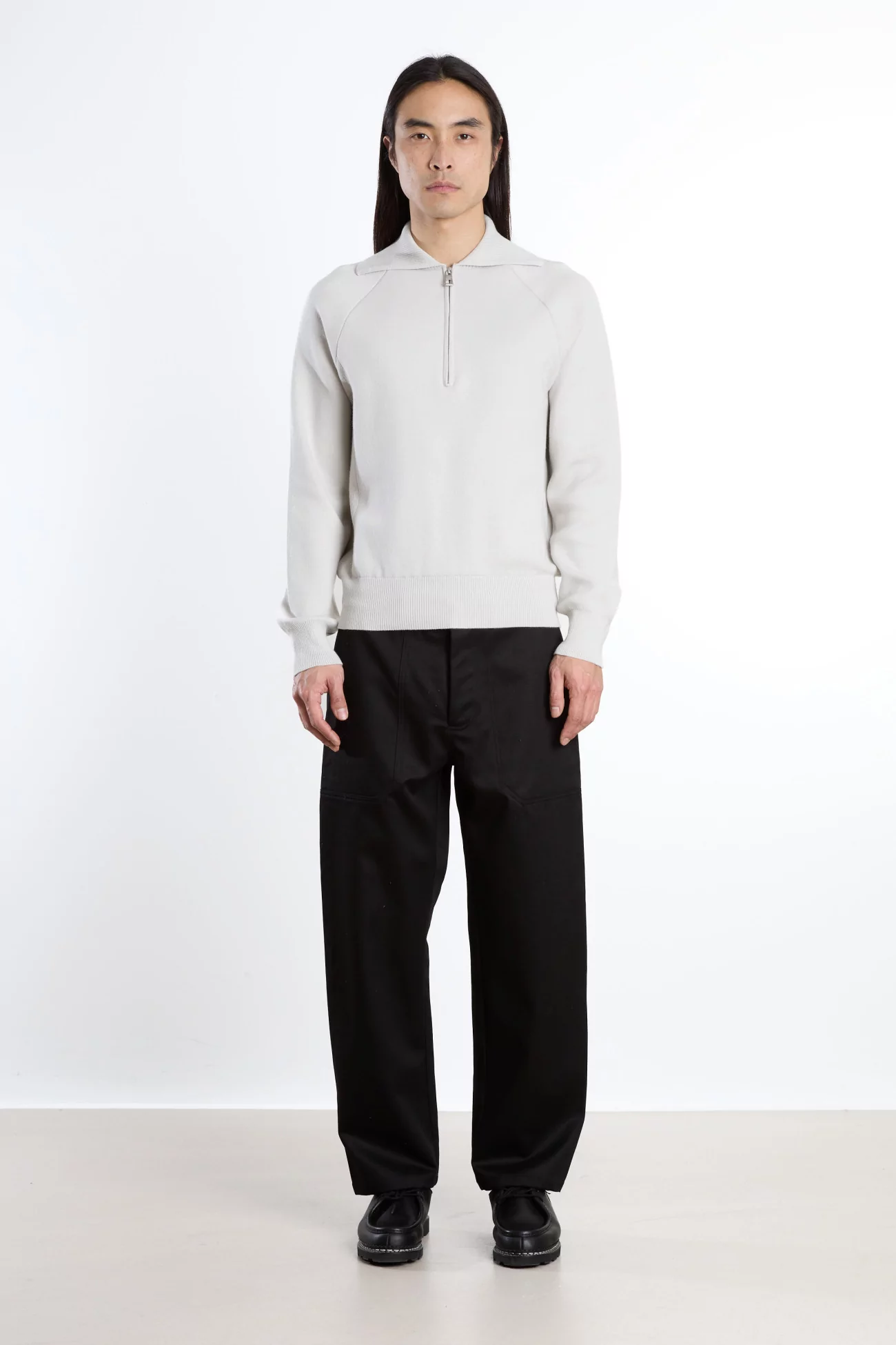 Zipped Polo Merino Wool RWS Organic Cotton – Grey | Centre Commercial