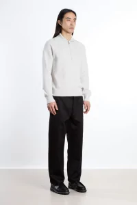 Zipped Polo Merino Wool RWS Organic Cotton – Grey | Centre Commercial