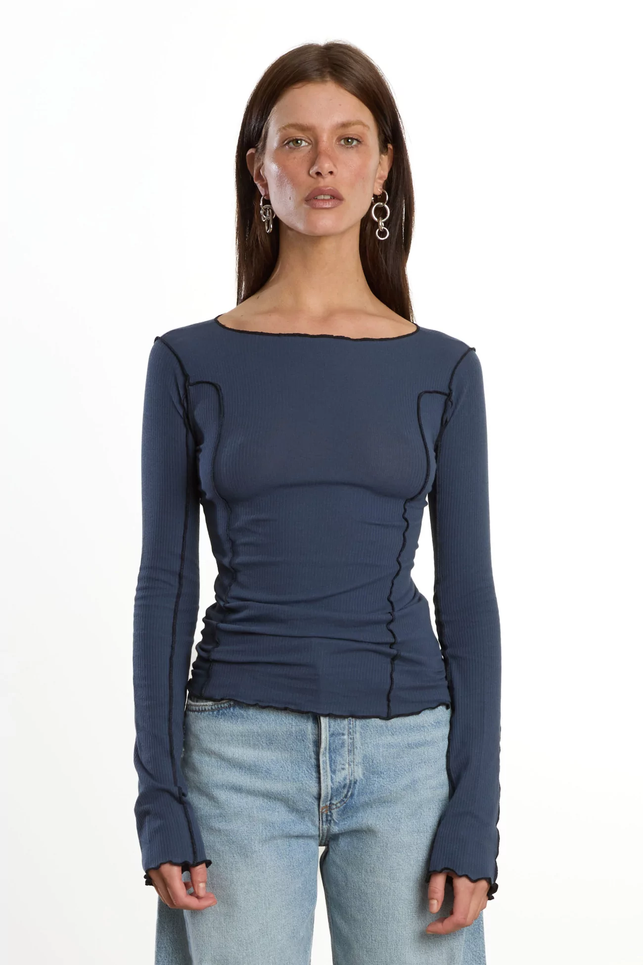 Baserange Omato Long Sleeve Tee Organic Cotton – Preston Blue | Centre Commercial
