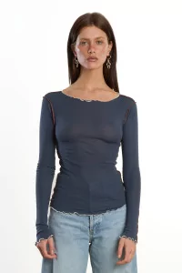 Baserange Vein Long Sleeve Tee Organic Cotton – Preston Blue | Centre Commercial