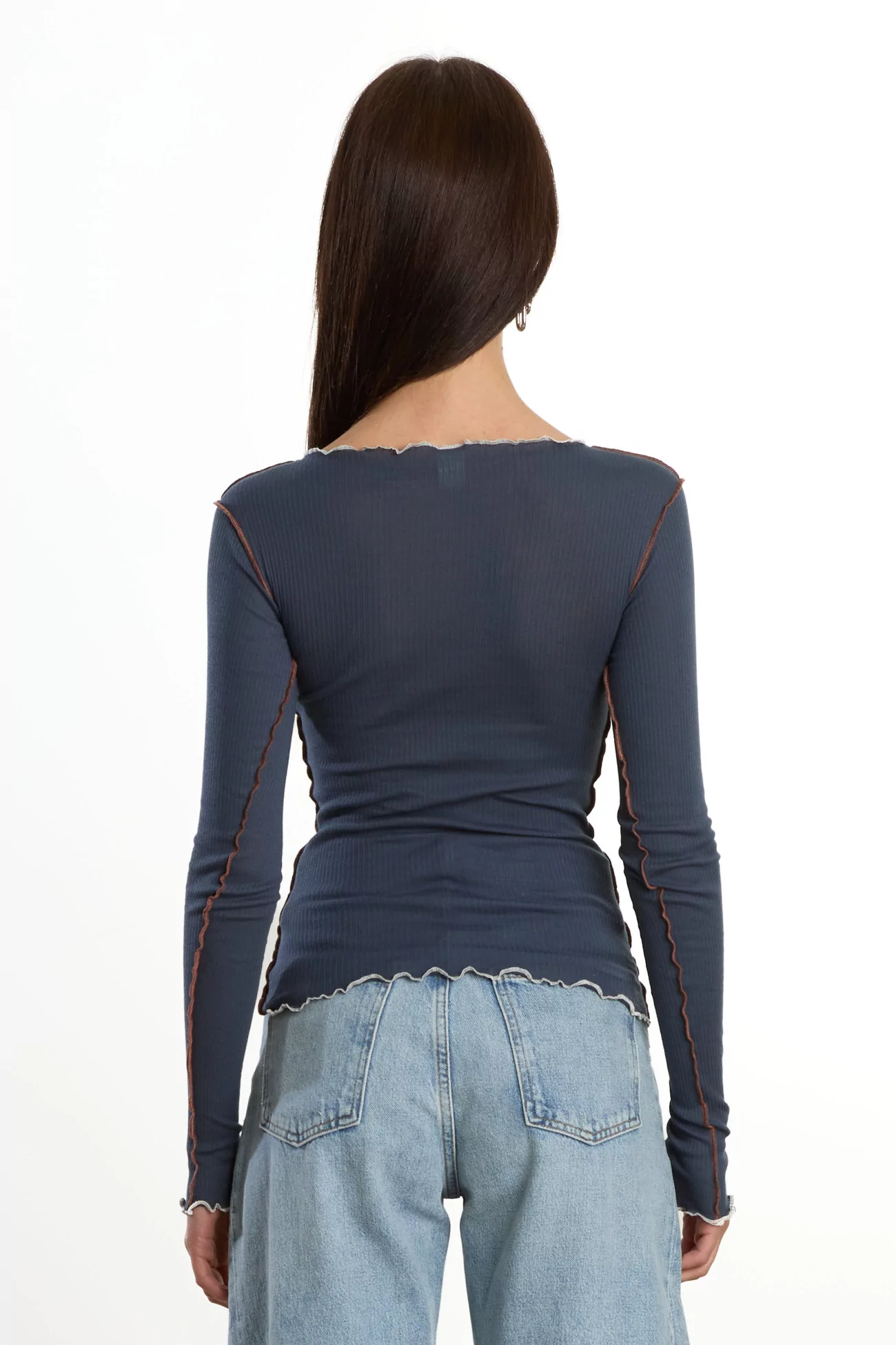 Baserange Vein Long Sleeve Tee Organic Cotton – Preston Blue | Centre Commercial