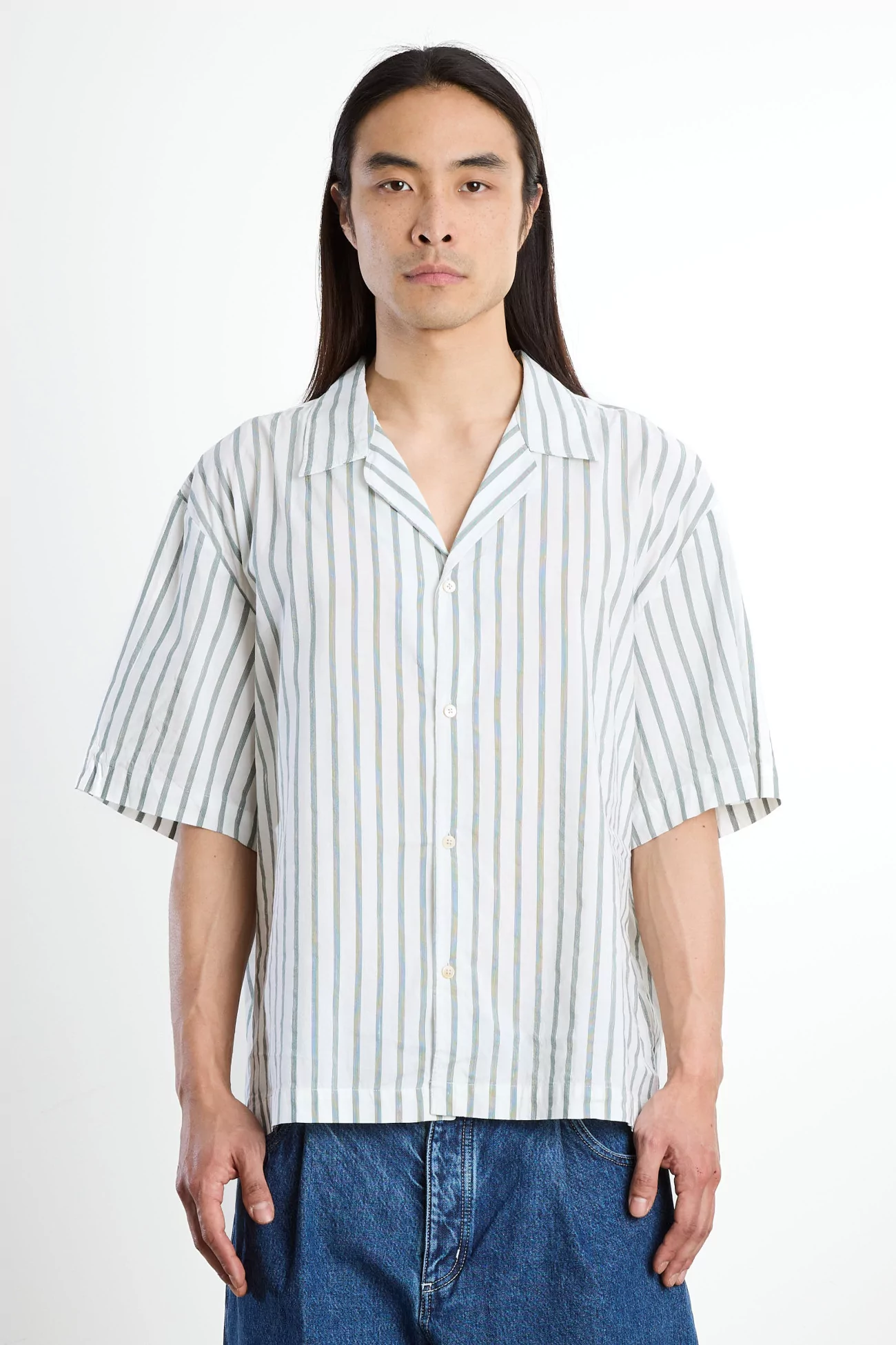 Samata Cotton Silk Linen Shirt – Aloe Stripe | Centre Commercial