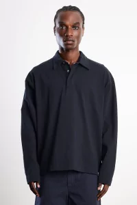 Norse Projects Isefjord Compact Cotton LS Polo – Black | Centre Commercial