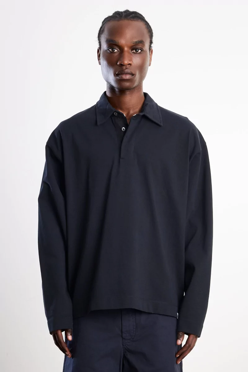 Norse Projects Isefjord Compact Cotton LS Polo – Black | Centre Commercial