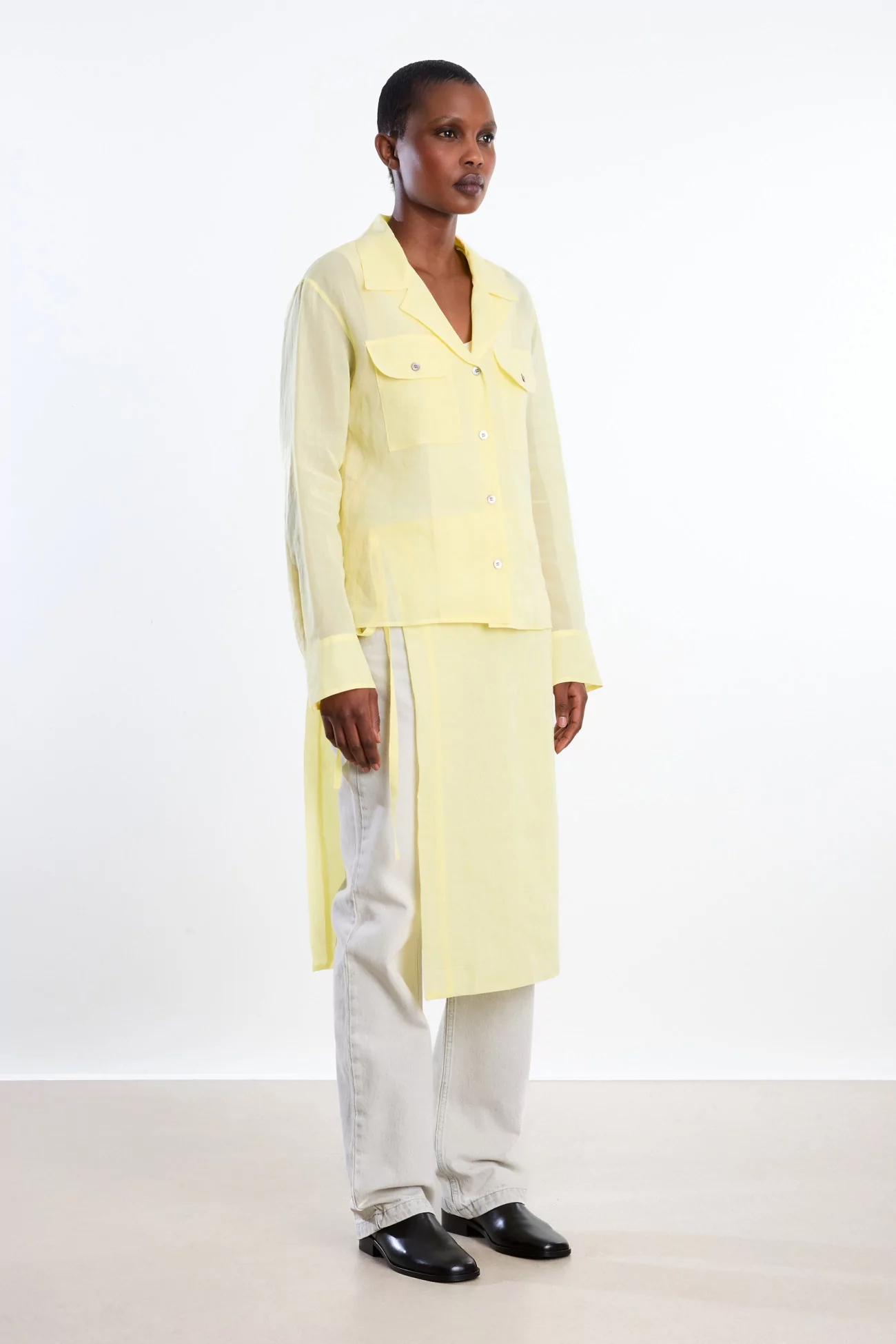 Ernie Palo Sheer Double Pocket Cotton Shirt – Yellow | Centre Commercial