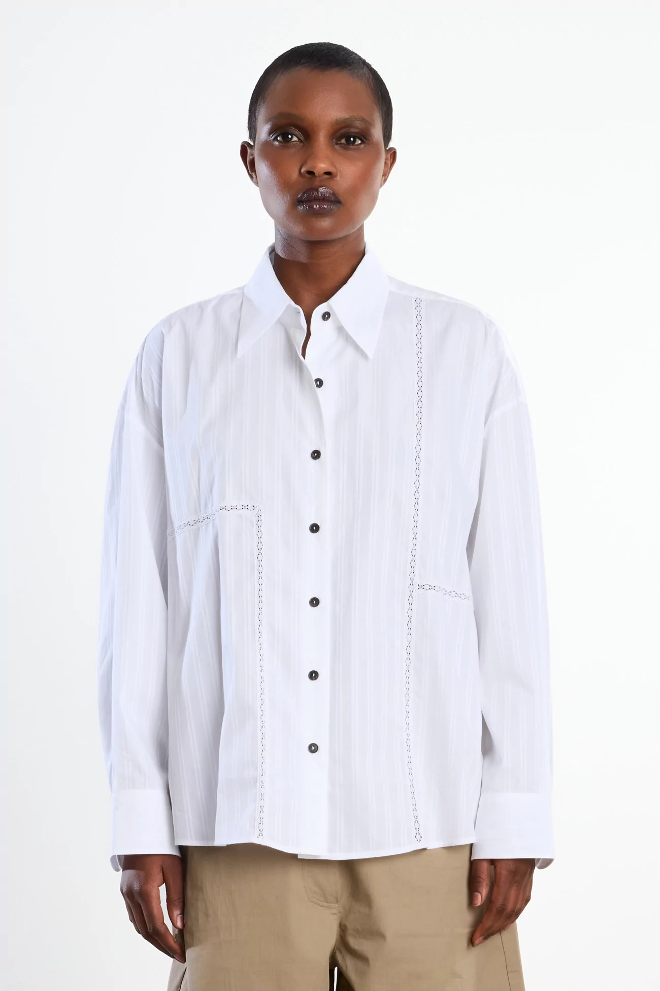 Oversized Lace Cotton Shirt Women Cordera – White | Centre Commercial