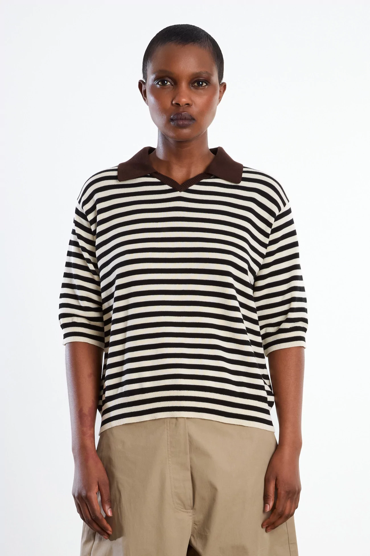 Organic Cotton V-Neck Polo Women Cordera – Stripes | Centre Commercial